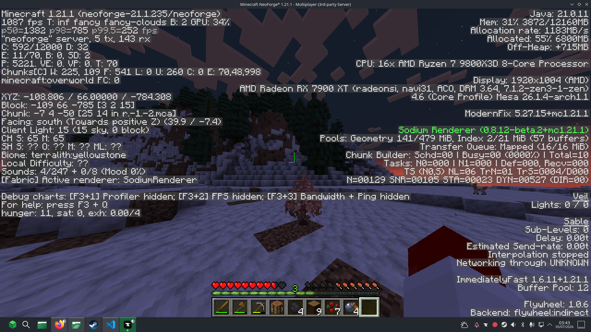 Minecraft running on GlouOS at over 1000 frames per second