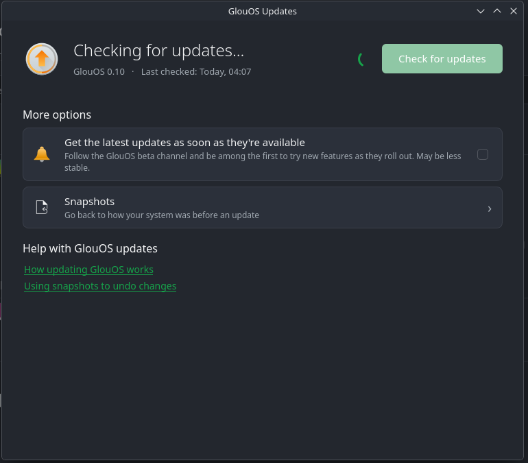 The GlouOS updater with one-click updates and rollback